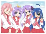  bluepony hiiragi_kagami hiiragi_tsukasa izumi_konata lucky_star multiple_girls pink_neckwear ryouou_school_uniform school_uniform serafuku takara_miyuki tsurime 