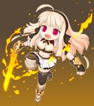  ahoge blonde_hair breasts cleavage copyright_request fang fire hairband image_sample large_breasts md5_mismatch midriff pixiv_sample ran_system red_eyes solo sword thighhighs weapon 