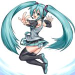  aqua_eyes aqua_hair aqua_neckwear boots detached_sleeves hatsune_miku headphones long_hair necktie panties ponkichi solo striped striped_panties thigh_boots thighhighs twintails underwear upskirt very_long_hair vocaloid 