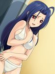  ahoge bikini blue_hair blush breast_squeeze breasts idolmaster idolmaster_(classic) idolmaster_live_for_you! large_breasts long_hair miura_azusa muhi11234 red_eyes solo swimsuit 