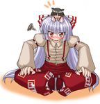  animal_ears blush bococho butterfly_sitting cat_ears fujiwara_no_mokou houraisan_kaguya kemonomimi_mode minigirl multiple_girls object_on_head touhou 