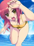  bikini blush breasts brown_eyes cleavage cloud day hairband hayate_no_gotoku! katsura_hinagiku long_hair medium_breasts ocean outdoors pink_hair sky solo swimsuit thighs water yagitori 