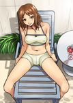  bikini breasts brown_hair cissnei covered_nipples crisis_core_final_fantasy_vii final_fantasy final_fantasy_vii kazumi_yoshiyuki medium_breasts midriff mizuryuu_kei navel shorts solo spread_legs swimsuit tankini 