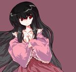  alphes_(style) asagi_(kabocha_oukoku) bad_id bad_pixiv_id black_hair frills houraisan_kaguya japanese_clothes long_hair parody red_eyes simple_background sleeves_past_wrists smile solo style_parody touhou very_long_hair wide_sleeves 