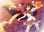  autumn_leaves black_wings brown_hair dress_shirt fan feathers hat hauchiwa leaf looking_at_viewer maple_leaf red_eyes scarf shameimaru_aya shirt short_hair skirt solo tokin_hat touhou tsukina_(artist) white_shirt wings 