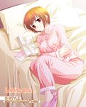  artist_name bed copyright_request pajamas r-style short_hair slippers solo watermark web_address 