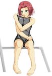  adjusting_clothes adjusting_swimsuit anger_vein bad_id bad_pixiv_id barefoot blush code_geass feet kallen_stadtfeld one-piece_swimsuit sitting solo speedo_(company) suda_(yuunagi_enikki) sweatdrop swimsuit 