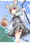  animal animal_ears basket blush dowsing_rod grey_hair long_sleeves mouse mouse_ears mouse_tail nazrin red_eyes short_hair solo tail tokugawa_landine touhou 