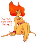  adventure_time big_hair blush bra breasts cleavage english feet_together flame_princess forehead_jewel jewelry large_breasts necklace panties pantyshot pantyshot_(sitting) red_eyes red_hair sitting slugbox solo underwear underwear_only yellow_sclera 