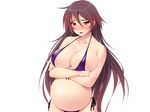  1girl bikini breasts crossed_arms ishii_akira kimomen_demo_kyokon_nara_mizugi_gal_to_ria_juu_na_natsu_ga_sugoseru! large_breasts miel miel_(company) pregnant simple_background solo swimsuit 