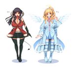  :&gt; angel_wings bad_id bad_pixiv_id bangs bare_shoulders belly belt black_hair black_legwear blunt_bangs boots bow breasts center_opening cleavage copyright_request cross-laced_footwear demon_tail detached_wings dress earrings gloves green_eyes halo hand_on_hip horns huge_breasts jewelry kedama_keito long_tongue midriff miniskirt multiple_girls navel open_mouth overskirt piercing platform_footwear pointy_ears red_eyes skirt smile standing striped striped_legwear tail tattoo thighhighs tongue tongue_out tongue_piercing translated v wings zettai_ryouiki 