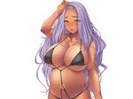  1girl breasts dark_skin ishii_akira kimomen_demo_kyokon_nara_mizugi_gal_to_ria_juu_na_natsu_ga_sugoseru! large_breasts miel miel_(company) pregnant purple_hair swimsuit 