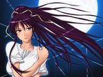  hair_ribbon kanzaki_kaori long_hair makoto_(mk10) moon purple_eyes ribbon shirt solo string to_aru_majutsu_no_index very_long_hair 