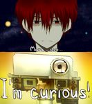  closed_mouth curiosity_(mars_rover) curious english expressionless hair_between_eyes hyouka mars mars_science_laboratory nasa parody personification pun red_eyes red_hair style_parody text_focus upper_body 