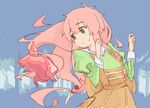  bird chicken dress green_eyes headless jinrui_wa_suitai_shimashita knife long_hair motion_lines pink_hair prehensile_hair solo watashi_(jintai) yuki_mura_(fdg5w2f) 