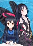  accel_world aloner antenna_hair bare_shoulders black_hair brown_eyes bug butterfly butterfly_wings dual_persona elbow_gloves gloves insect kuroyukihime school_uniform umesato_middle_school_uniform wings 