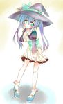  absurdres blue_hair colorized dress green_eyes hat highres houtou koihime_musou long_hair solo twintails witch_hat zabuton_makura 