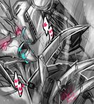  2boys male_focus monochrome multiple_boys optimus_prime spot_color starscream transformers yaoi 