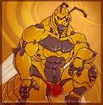  antennae arthropod bee biceps bulge clothed clothing half-dressed insect ivan_(character) male muscles neodokuro pecs solo speedo swimsuit topless underwear wings 