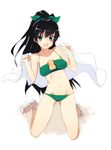  animal bad_feet bikini black_hair blue_eyes ganaha_hibiki green_bikini hamster idolmaster idolmaster_(classic) long_hair ohayohayo ponytail ribbon sandals solo swimsuit 