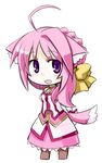  ahoge animal_ears blush chibi dog_days dog_ears dog_girl dog_tail hair_ribbon kugelschreiber long_hair millhiore_f_biscotti open_mouth pink_hair purple_eyes ribbon solo tail white_background 