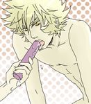  blonde_hair dildo licking lowres male male_focus nude polka_dot polka_dot_background radamanthys saint_seiya saliva tongue wyrven_rhadamanthys 