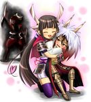  bisharp blush child female_protagonist_(pokemon_+_nobunaga_no_yabou) height_difference hug ishida_mitsunari pokemon pokemon_+_nobunaga_no_yabou sengoku_musou shota thighhighs 