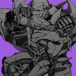  2boys leash lowres male_focus megatron monochrome multiple_boys optimus_prime spot_color transformers yaoi 