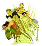  black_hair frog goggles grasshopper green_hair hat monkey_d_luffy muscle one_piece open_clothes open_shirt red_vest riding roronoa_zoro sandals shirt shorts smile straw_hat sunglasses usopp vest zipper 