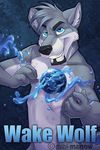  abstract_background blue_eyes canine chibi-marrow magic male nude smirk solo wakewolf wolf 