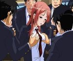  1girl animated animated_gif blush breast_grab genderswap grabbing groping lowres molestation musashino_takumi necktie pink_hair school school_uniform tsf_monogatari 