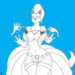  big_breasts blue blue_background bra breasts canine clothing curvaceous disembodied_hand disembodied_hands female fox huge_breasts mammal mane milf milftails mother navel ninetales nintendo nipples parent plain_background pok&#233;mon pok&eacute;mon shorts sketch surprise underwear video_games voluptuous wide_hips zp92 