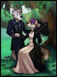  canine chibi-marrow couple dress female fox grass male nass-fuchs outside unbreaal uniform wolf 