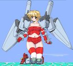  blonde_hair chimney cruiser gun mecha_musume military military_vehicle nanashi_(7th_exp) navel ocean original personification propeller red_eyes ship short_hair skindentation solo striped striped_legwear thighhighs warship water watercraft weapon world_war_ii 