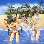  6+boys 6+girls ai_rin anarchy_reigns barbot bayonetta bayonetta_(character) beach bikini blacker_baron crossover dark_skin douglas_williamsburg durga_(max_anarchy) edgar_oinkie everyone fei_rin highres jack_cayman leonhardt_victorion lifeguard mathilda mathilda_(madworld) max_anarchy multiple_boys multiple_girls nikolai_dimitri_bulygin reading rin_rin sasha_ivanoff shirtless splash splashing swimsuit zero_(max_anarchy) 