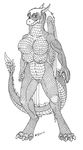  2012 big_breasts black_and_white breasts dragon female four_breasts hair horn line_art monochrome multi_breast nipples nude plain_background scalie white_background wings 