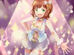  amami_haruka bad_id bad_pixiv_id brown_hair choker green_eyes hair_ornament hand_on_hip idolmaster idolmaster_(classic) pink_diamond_765 ribbon smile solo tanaka_(colorcorn) 