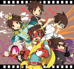  alternate_costume bespectacled blush brown_hair crown glasses gloves heart holding holding_poke_ball kinari king kyouhei_(pokemon) mask multiple_persona ninja poke_ball pokemon pokemon_(game) pokemon_bw2 pokewood sparkle the_riolu_kid the_sneasel_ninja 