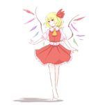  ascot bad_id bad_pixiv_id blonde_hair crystal flandre_scarlet hair_ribbon no_hat no_headwear puffy_sleeves red_eyes ribbon short_hair short_sleeves side_ponytail solo standing tamaki_hakobe touhou wings 