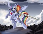  cutie_mark element_of_loyalty elements_of_harmony equine female feral friendship_is_magic fur hair horse mammal multi-colored_hair my_little_pony pegasus pony ponykillerx rainbow_dash_(mlp) solo sword weapon wings 