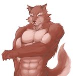  abs abstract_background anthro beast biceps canine chest flexing fox fur green_eyes istani kemono male mammal muscles nude pecs plain_background pose solo stan topless white_background wolf 