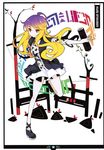  absurdres adapted_costume blonde_hair character_name gradient_hair highres hijiri_byakuren ideolo long_hair multicolored_hair orange_eyes outstretched_arm purple_hair scan shoes skirt smile solo sorcerer's_sutra_scroll touhou two-tone_hair 