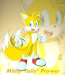  blonde_hair blue_eyes canine deaffinity english_text fox hair male mammal miles_prower power_ring ring sega smile solo sonic_(series) text 