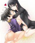  ass barefoot black_hair blue_eyes breasts genderswap genderswap_(mtf) hug kneeling large_breasts legs long_hair multiple_girls navel nipples open_clothes open_shirt ponytail raven_(tales) shirt tales_of_(series) tales_of_vesperia yoshida_nishi yuri yuri_lowell 