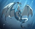  bubbles collaboration dragon feral fish karukuji karukuji(character) karukuji_(character) male marine solo underwater water weylin weylin(artist) wings 