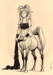  centaur ear_piercing elf equine female human line_art mammal megan_giles monochrome piercing plain_background sleepy solo taur 