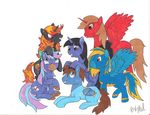  2012 clothed clothing cutie_mark equine female feral hooves horn horse male mammal my_little_pony original_character pegasus plain_background pony ribbons unicorn white_background winged_unicorn wings wonderbolt_suit 