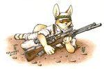  canine desert fennec fox gun kalahari lying male mammal ranged_weapon sniper sniper_rifle solo uniform weapon zaahim 