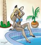  cervine deer female hooves mammal megan_giles palm pool sitting solo swimsuit 