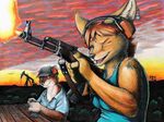  aiming canine ear_piercing evening female fire fox kalahari male mammal mustelid otter piercing ranged_weapon weapon 